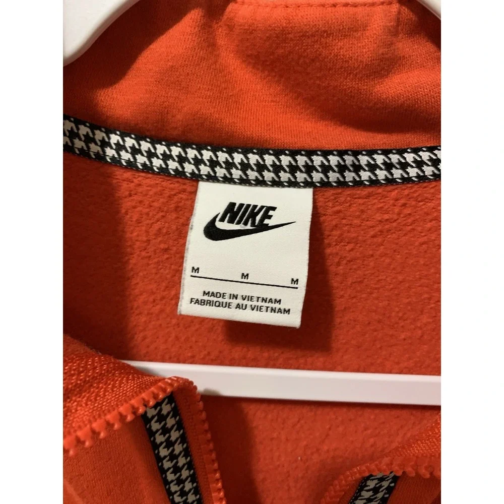 Nike Mens Orange Houndstooth Quarter Zip Pullover Sweatshirt Swoosh Logo Medium